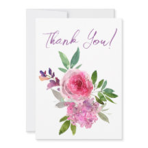Floral Watercolor Blush Roses Thank You Card