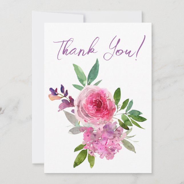 Floral Watercolor Blush Roses Thank You Card (Front)