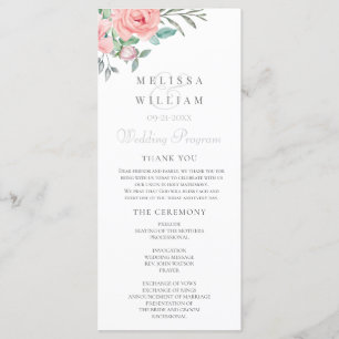 Floral Watercolor Blush Wedding Programme