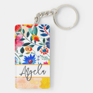 Floral Watercolor Boho Colourful Keepsake Key Ring