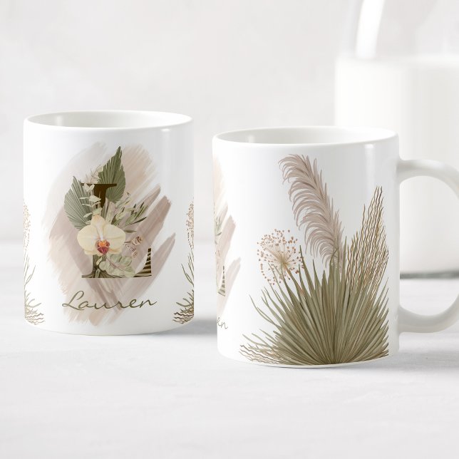 Floral Watercolor Boho Custom Monogram Name Coffee Mug (Creator Uploaded)