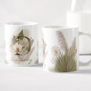 Floral Watercolor Boho Custom Monogram Name Coffee Mug