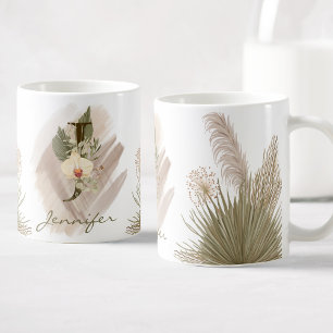Floral Watercolor Boho Custom Monogram Name Coffee Mug