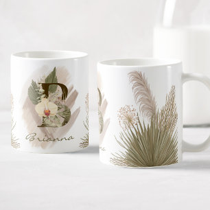 Floral Watercolor Boho Custom Monogram Name Coffee Mug