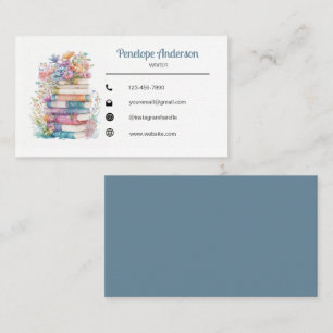 Floral Watercolor Book Writer Business Card