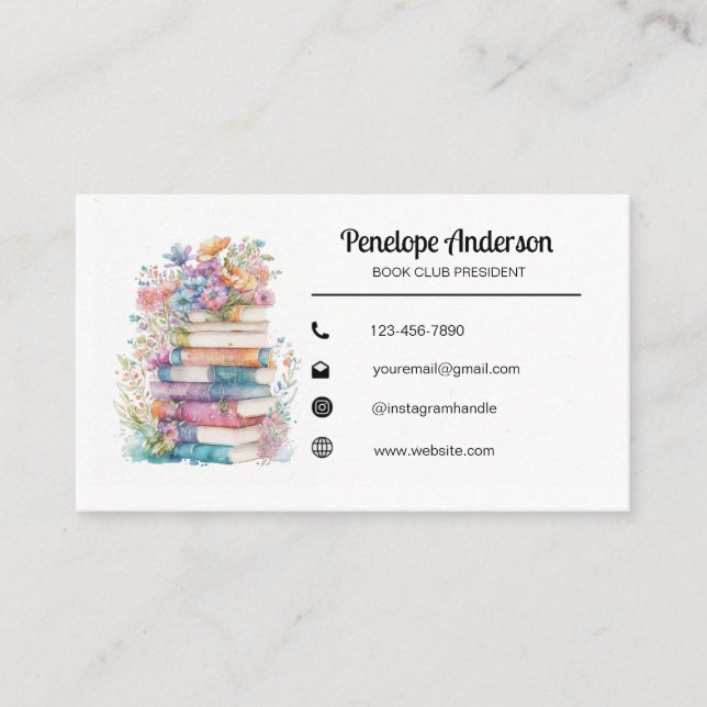 Floral Watercolor Books Business Card (Front)