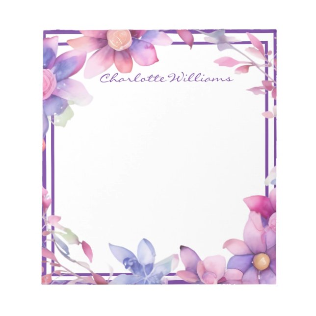 Floral Watercolor Border Personalized Notepad (Front)