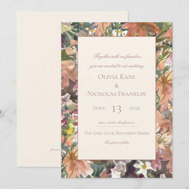 Floral Watercolor Border Wedding Invitation (Front/Back)
