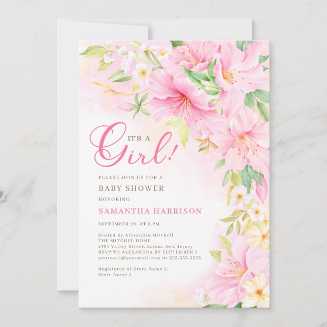 Floral Watercolor Botanical Blush Pink Baby Shower Invitation (Front)