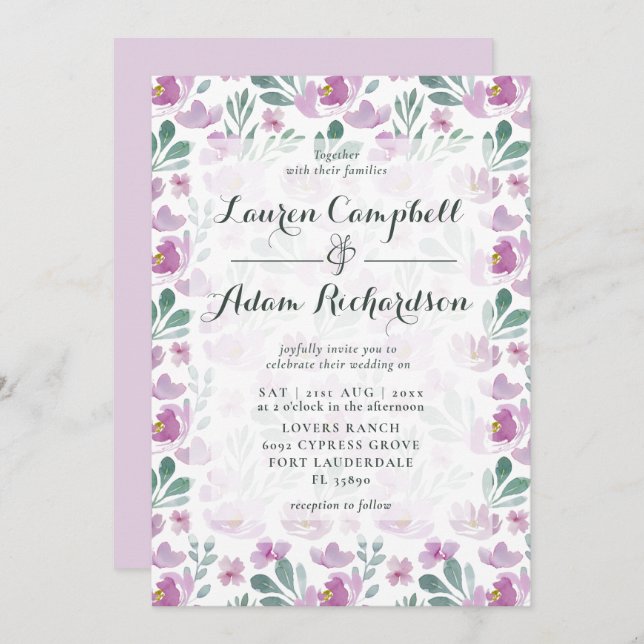 floral Watercolor Botanical Pattern Invitation (Front/Back)