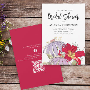 Floral Watercolor Bouquet Bridal Shower QR Code Invitation