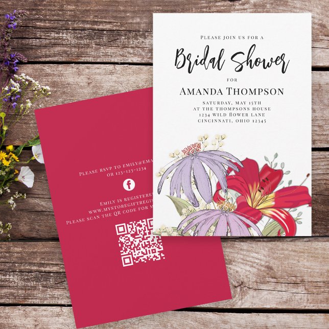 Floral Watercolor Bouquet Bridal Shower QR Code Invitation (Creator Uploaded)