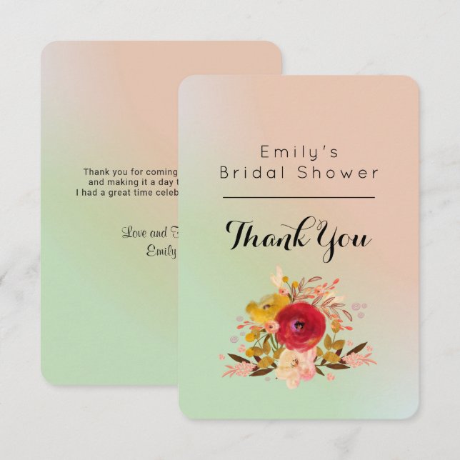 Floral Watercolor Bouquet Bridal Shower Thanks Invitation (Front/Back)