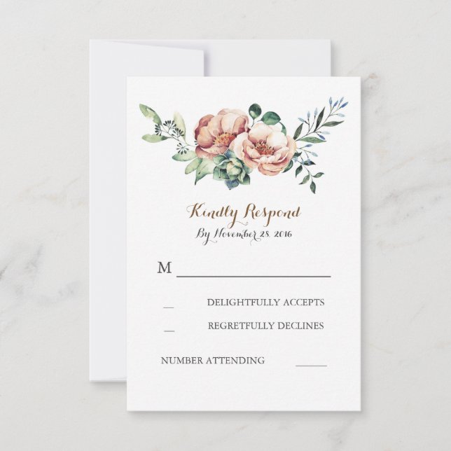 floral watercolor bouquet fall ivory wedding rsvp (Front)