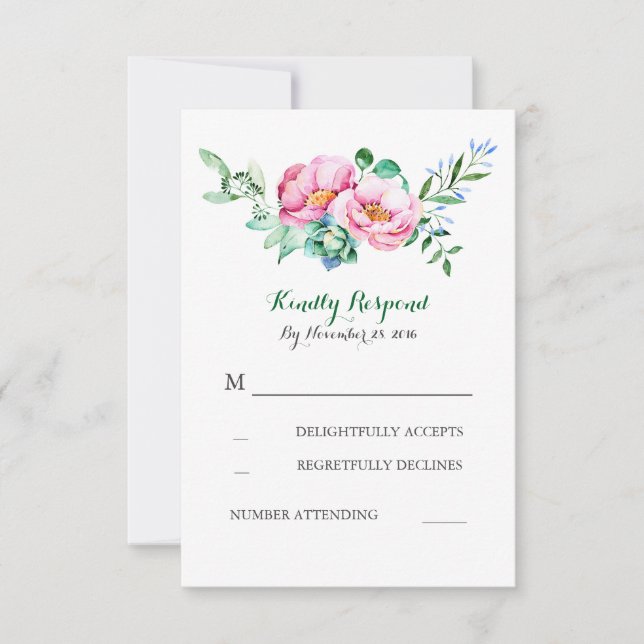 floral watercolor bouquet wedding rsvp (Front)