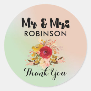 Floral Watercolor Bouquet Wedding Thank You Classic Round Sticker