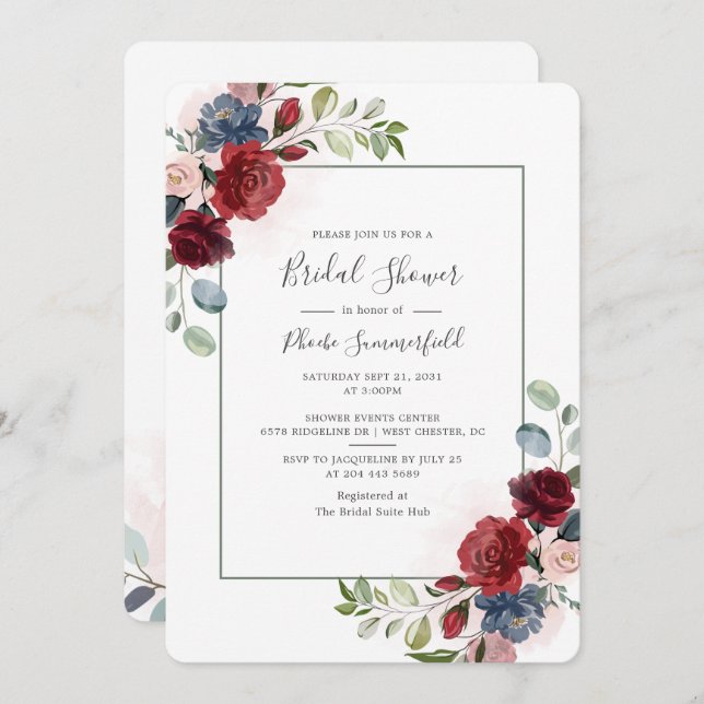 Floral Watercolor Bridal Shower Invitation (Front/Back)
