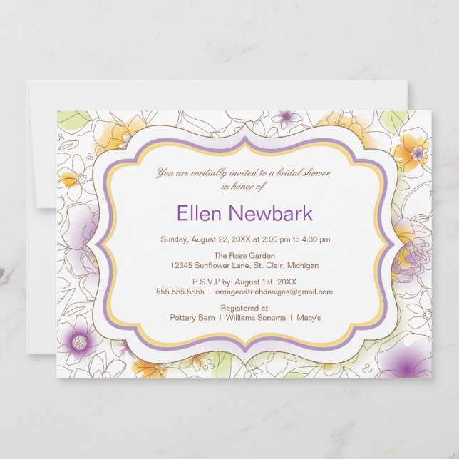 Floral Watercolor Bridal Shower Invitation Purple (Front)