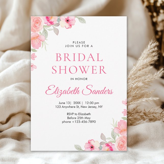 Floral Watercolor Bridal Shower | Pink Roses  Invitation (Creator Uploaded)