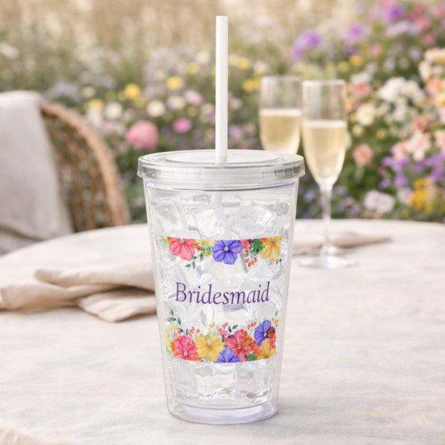Floral Watercolor Bridesmaid Acrylic Tumbler (Creator Uploaded)