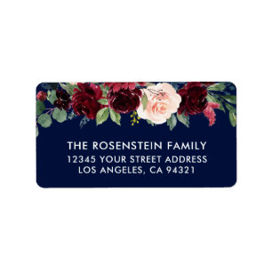 Floral Watercolor Burgundy Blue Address Label