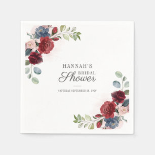 Floral Watercolor Burgundy Blush Bridal Shower Napkin