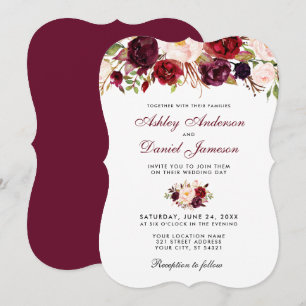 Floral Watercolor Burgundy Wedding Invitation B