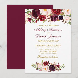 Floral Watercolor Burgundy Wedding Invitation BG
