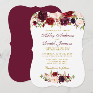 Floral Watercolor Burgundy Wedding Invitation GBB