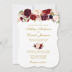 Floral Watercolor Burgundy Wedding Invitation Gld
