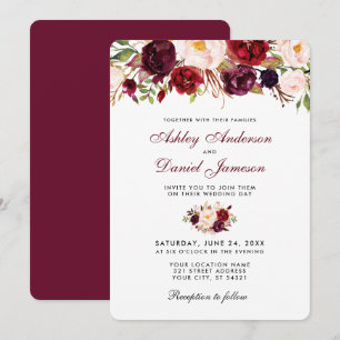 Floral Watercolor Burgundy Wedding Invitation R