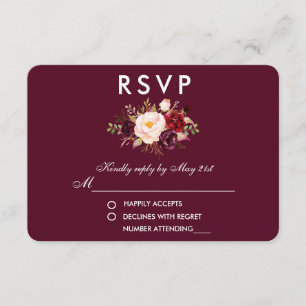 Floral Watercolor Burgundy Wedding RSVP