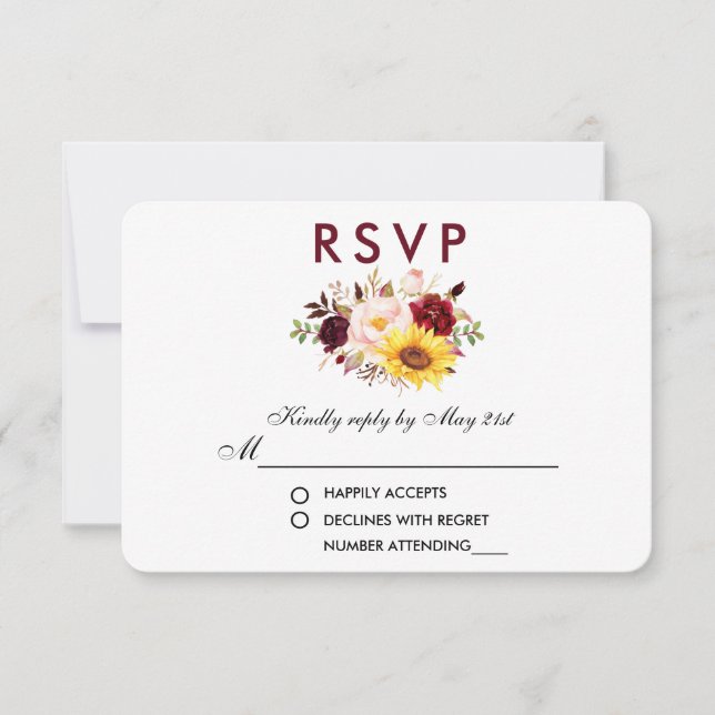 Floral Watercolor Burgundy Wedding RSVP Card (Front)