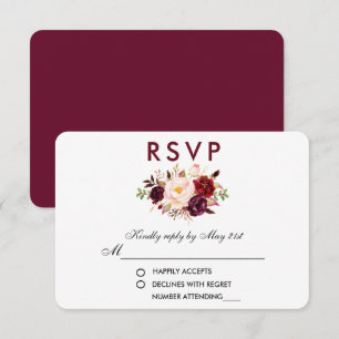 Floral Watercolor Burgundy Wedding RSVP Card