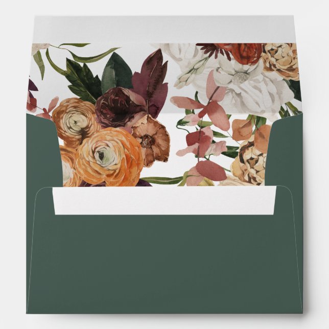 Floral Watercolor Burnt Orange Burgundy Green Envelope (Back (Bottom))