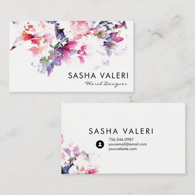 Floral Watercolor Business Card (Front/Back)
