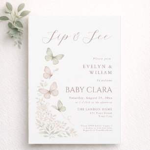 Floral Watercolor Butterflies Sip and See Invitation