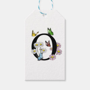 Floral Watercolor Butterfly Monogram Letter O Gift Tags