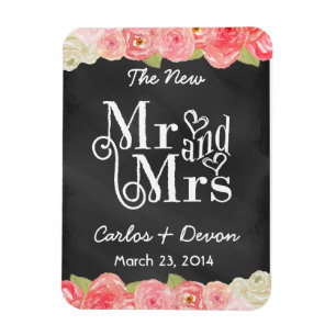 Floral Watercolor Chalkboard Wedding Magnet