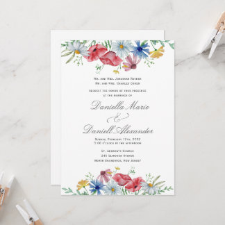 Floral Watercolor Church Wedding Invitation