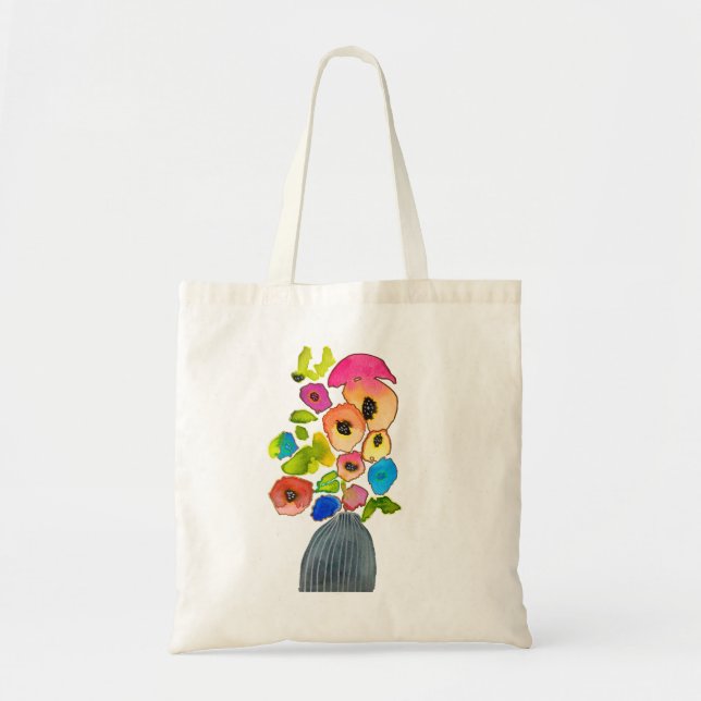 Floral watercolor colourful flowers tote bag (Front)