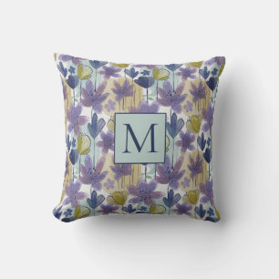 floral Watercolor Colourful Pattern Monogram Cushion