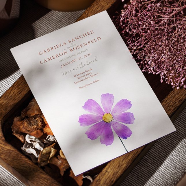 Floral Watercolor Cosmos Daisy Terracotta Wedding Invitation (Creator Uploaded)