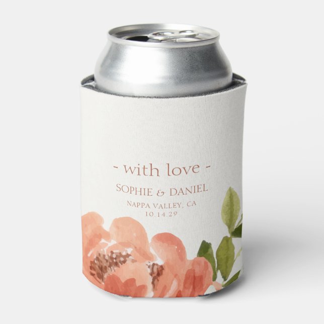 Floral Watercolor Couple Wedding With Love Can Cooler (Can Front)