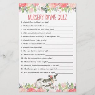 Floral Watercolor Cows Farm Nursery Rhyme Quiz