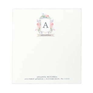 Floral Watercolor Crest with Monogram Notepad