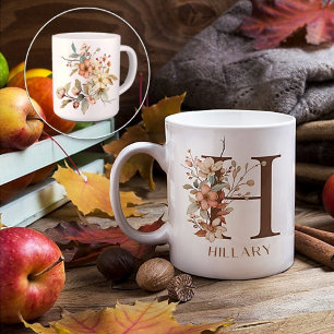 Floral Watercolor Custom Letter H Coffee Mug