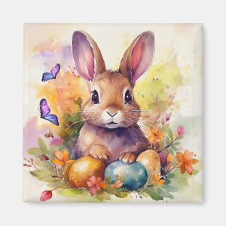 Floral Watercolor Cute Easter Bunny  Magnet