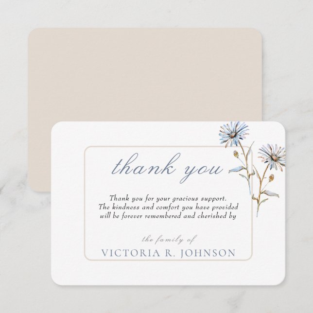 Floral Watercolor Daisy Funeral Memorial Thank You (Front/Back)