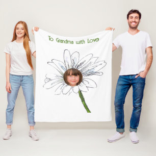 Floral Watercolor Daisy Photo Grandma with Love Fleece Blanket